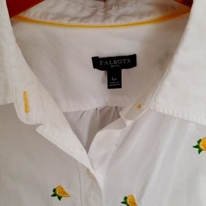 Talbot shirt, white with cute pineapples, size large petite, soft cotton